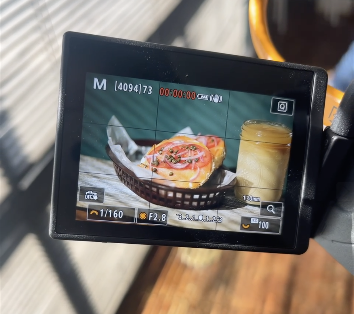 Monitor view of food being photographed